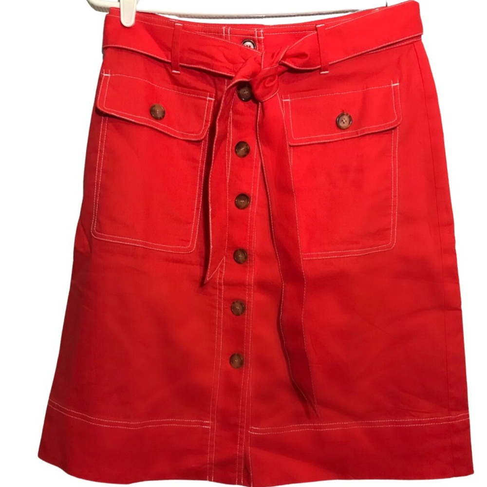J.Crew Factory NWT Button Up Belted Skirt in Orange/Red, size 2